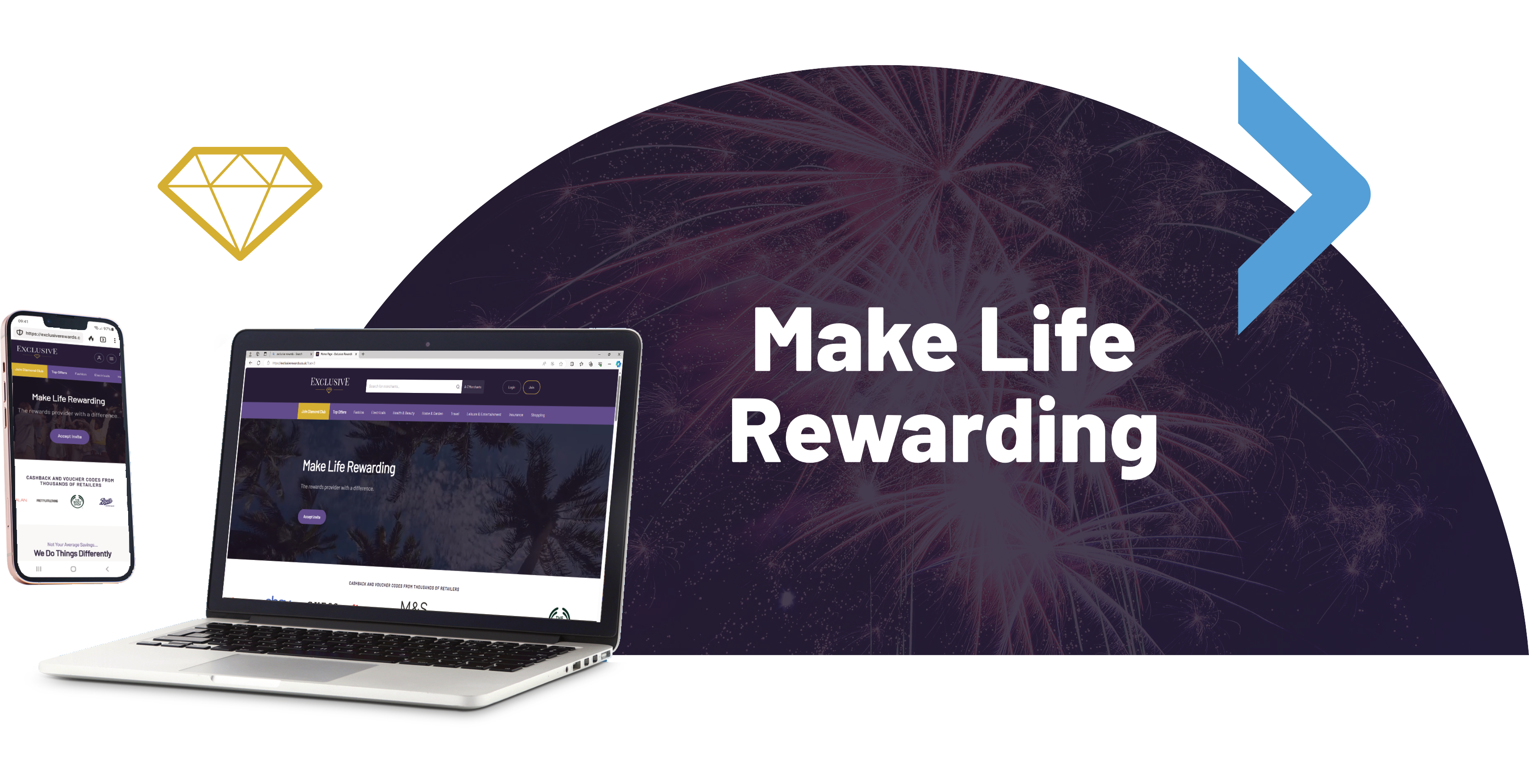 Phone and computer showing exclusive rewards website